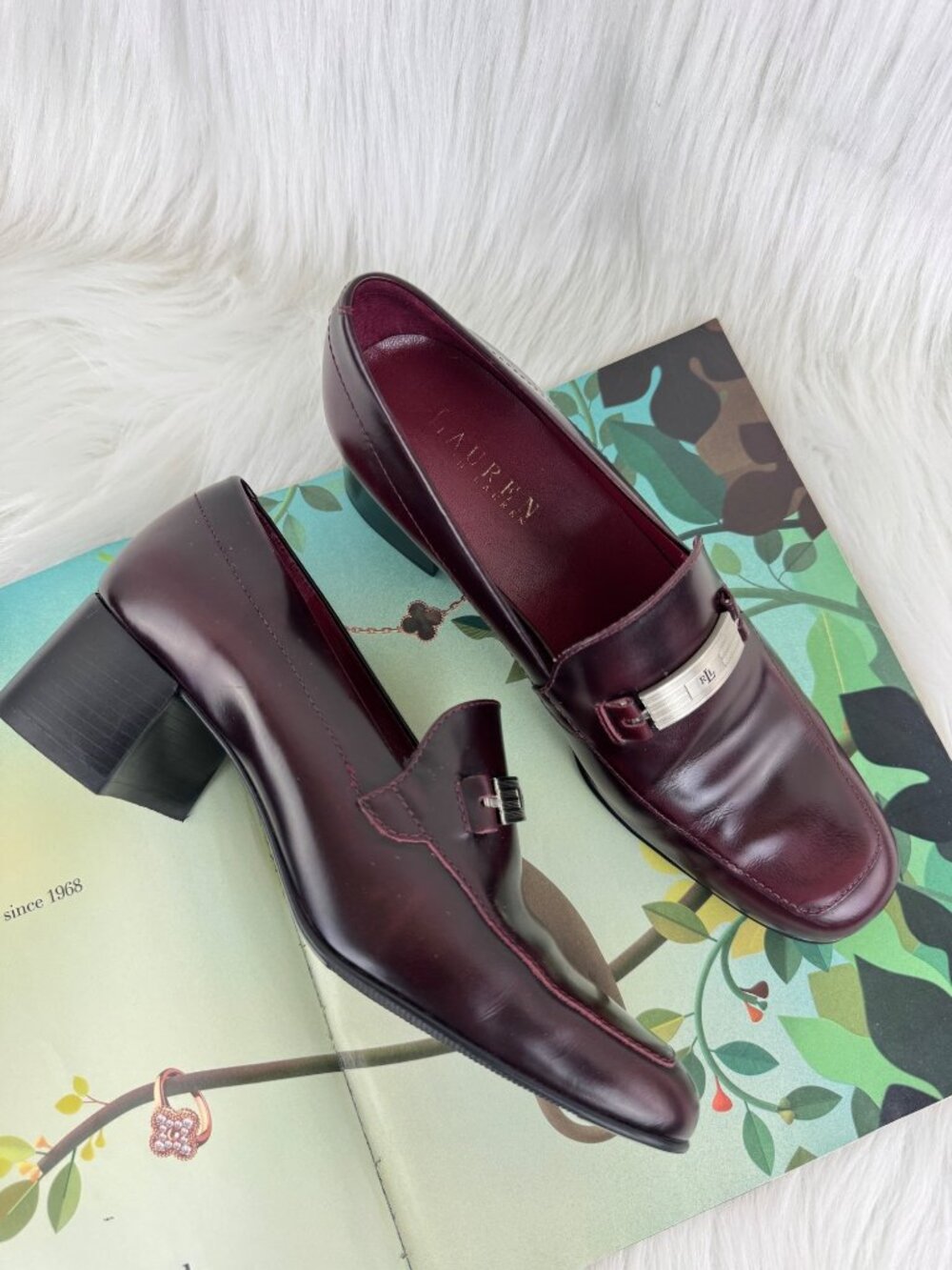 Women's Lauren Ralph Lauren Sibyl Burgundy Leather Heeled Loafers Sz 6B ALW56943